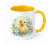 Brew Crew Gifts Cute Duckling Mug, Watercolour Baby Duck Ceramic Coffee Cup, Farmyard Animal Gift, 11oz (Yellow)