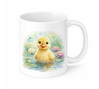 Brew Crew Gifts Cute Duckling Mug, Watercolour Baby Duck Ceramic Coffee Cup, Farmyard Animal Gift, 11oz (White)