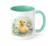Brew Crew Gifts Cute Duckling Mug, Watercolour Baby Duck Ceramic Coffee Cup, Farmyard Animal Gift, 11oz (Mint)