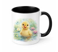 Brew Crew Gifts Cute Duckling Mug, Watercolour Baby Duck Ceramic Coffee Cup, Farmyard Animal Gift, 11oz (Black)
