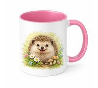 Brew Crew Gifts Cute Hedgehog Mug, Watercolour Woodland Animal Ceramic Coffee Cup, Nature Lover Gift, 11oz (Pink)