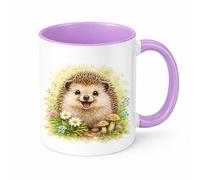 Brew Crew Gifts Cute Hedgehog Mug, Watercolour Woodland Animal Ceramic Coffee Cup, Nature Lover Gift, 11oz (Lilac)