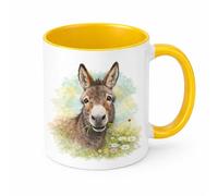 Brew Crew Gifts Donkey Watercolour Mug, White Ceramic, 11 oz, Dishwasher Safe, Microwave Safe Farmyard Theme (Yellow)