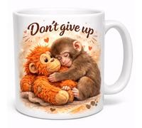 Brew Crew Gifts Don't Give Up Inspirational Mug with Punch Monkey and Orangutan Teddy Design, Motivational Coffee Cup, Ceramic