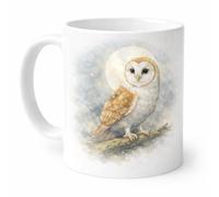 Brew Crew Gifts Enchanted Barn Owl Moonlight Mug, Ceramic, 11oz, Watercolor Wildlife Design, Dishwasher Safe, Microwave Safe, White