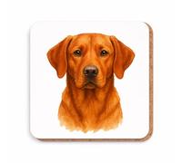Brew Crew Gifts Fox Red Labrador Dog Portrait Coaster with Cork Backing, Ceramic or MDF, Round or Square, White Finish (Square - MDF 9cm)