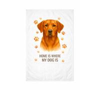 Brew Crew Gifts Fox Red Labrador Tea Towel, White Cotton, 34 x 51 cm, Watercolour Design with Paw Prints, Home Is Where My Dog Is Theme