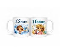 Brew Crew Gifts Funny Couple Coffee Mugs Set, I Snore/I Endure Design, White Ceramic, 11 oz, Dishwasher and Microwave Safe, Anniversary and Valentine's Day Gift