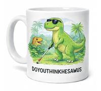 Brew Crew Gifts Funny Dinosaur Coffee Mug, White Ceramic, 11 oz, Microwave and Dishwasher Safe, DoYouThinkHeSawUs Design with T-Rex Print