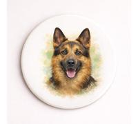 Brew Crew Gifts German Shepherd Coaster, Glossy Ceramic with Cork Back, Watercolor Portrait Design, 10.7cm Round