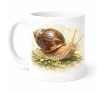 Brew Crew Gifts Giant African Land Snail Mug, White Gloss Ceramic, 11oz, Watercolour Shell Design, Dishwasher & Microwave Safe, UK Printed