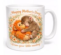 Brew Crew Gifts Happy Mother's Day Mug from Your Little Monkey, Ceramic Coffee Cup with Cute Punch The Monkey and Orangutan Teddy Design, 325ml (11oz), Gift for Mum