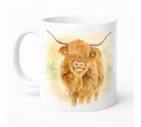 Brew Crew Gifts Highland Cow Watercolour Mug, White Ceramic, 11 oz, Dishwasher Safe, Microwave Safe Wildlife Art by Emma Caitlin