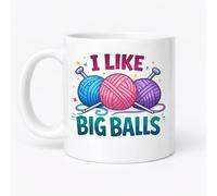 Brew Crew Gifts I Like Big Balls Knitting Yarn Mug, White Ceramic, 11oz, Funny Knitting Gift for Craft Lovers