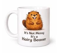 Brew Crew Gifts It's Not Messy It's a Hairy Beaver Funny Mug, White Ceramic, 11 oz, Dishwasher Safe