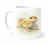 Brew Crew Gifts Leopard Gecko Mug, White Ceramic, 11oz, High-Gloss Finish, Watercolour Illustration, Dishwasher and Microwave Safe, Reptile Lover Gift