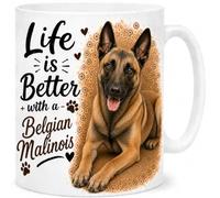 Brew Crew Gifts Life is Better with a Belgian Malinois Mug - Cute Belgian Malinois Dog Lover Gift - 11oz White Ceramic Coffee Mug