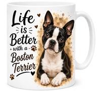 Brew Crew Gifts Life is Better with a Boston Terrier Mug - Cute Boston Terrier Dog Lover Gift - 11oz White Ceramic Coffee Mug
