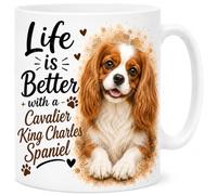 Brew Crew Gifts Life is Better with a Cavalier King Charles Spaniel Mug - Cute Cavalier Dog Lover Gift - 11oz White Ceramic Coffee Mug