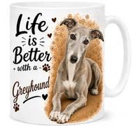 Brew Crew Gifts Life is Better with a Greyhound Mug - Cute Greyhound Dog Lover Gift - 11oz White Ceramic Coffee Mug