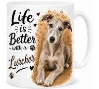 Brew Crew Gifts Life is Better with a Lurcher Mug - Cute Lurcher Dog Lover Gift - 11oz White Ceramic Coffee Mug