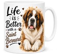 Brew Crew Gifts Life is Better with a Saint Bernard Mug - Cute Saint Bernard Dog Lover Gift - 11oz White Ceramic Coffee Mug