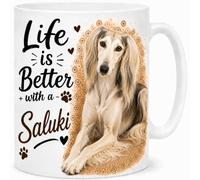 Brew Crew Gifts Life is Better with a Saluki Mug - Cute Saluki Dog Lover Gift - 11oz White Ceramic Coffee Mug