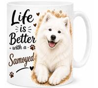 Brew Crew Gifts Life is Better with a Samoyed Mug - Cute Samoyed Dog Lover Gift - 11oz White Ceramic Coffee Mug