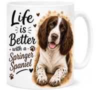 Brew Crew Gifts Life is Better with a Springer Spaniel Mug - Cute Springer Spaniel Dog Lover Gift - 11oz White Ceramic Coffee Mug