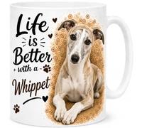 Brew Crew Gifts Life is Better with a Whippet Mug - Cute Whippet Dog Lover Gift - 11oz White Ceramic Coffee Mug