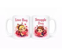 Brew Crew Gifts Love Bug and Snuggle Bug Couple Mug Set, White Ceramic, 11 oz, Dishwasher Safe, Microwave Safe, Ladybird Design, Valentine's Day