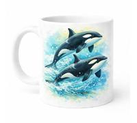 Brew Crew Gifts Orca Watercolour Mug, White Ceramic, 11 oz, Ocean Theme, Dishwasher Safe