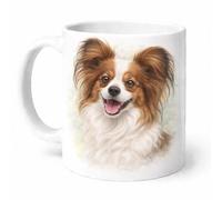 Brew Crew Gifts Papillon Dog Mug, Watercolour Design, White Ceramic, 11oz, Dishwasher and Microwave Safe