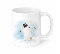 Brew Crew Gifts Penguin Watercolour Mug, White Ceramic, 11 oz, Arctic Wildlife Theme, Dishwasher Safe Wildlife Art by Emma Caitlin