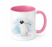 Brew Crew Gifts Penguin Watercolour Mug, White Ceramic, 11 oz, Arctic Wildlife Theme, Dishwasher Safe Wildlife Art (Pink)
