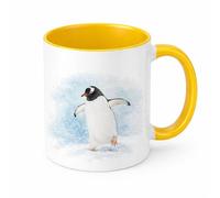 Brew Crew Gifts Penguin Watercolour Mug, White Ceramic, 11 oz, Arctic Wildlife Theme, Dishwasher Safe Wildlife Art (Yellow)