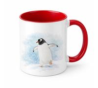 Brew Crew Gifts Penguin Watercolour Mug, White Ceramic, 11 oz, Arctic Wildlife Theme, Dishwasher Safe Wildlife Art (Red)