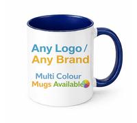 Brew Crew Gifts Personalised Logo Mug, Custom Printed 11oz Gloss White Ceramic Mug, One-Sided Print, Add Your Logo Brand or Business Design (Blue)