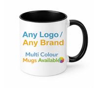 Brew Crew Gifts Personalised Logo Mug, Custom Printed 11oz Gloss White Ceramic Mug, One-Sided Print, Add Your Logo Brand or Business Design (Black)