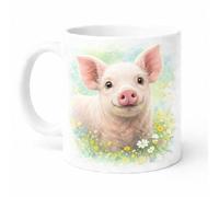 Brew Crew Gifts Pig Watercolour Mug, White Ceramic, 11 oz, Dishwasher Safe, Microwave Safe Farmyard Theme