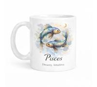Brew Crew Gifts Pisces Zodiac Mug, White Ceramic, 11 oz, Watercolour Fish Design, Dishwasher Safe