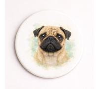 Brew Crew Gifts Pug Coaster, Glossy Ceramic with Cork Backing, Watercolor Portrait Design, 10.7cm Round