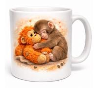 Brew Crew Gifts Punch and His Bear Mug, Cute Monkey with Orangutan Teddy Design, 11oz Ceramic Coffee Cup, Animal Lover Gift