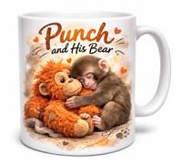 Brew Crew Gifts Punch and His Bear Mug, Cute Monkey with Orangutan Teddy Design, 11oz Ceramic Coffee Cup, Animal Lover Gift