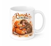 Brew Crew Gifts Punch and His Bear Mug, Cute Monkey with Orangutan Teddy Design, 11oz Ceramic Coffee Cup, Animal Lover Gift (White)