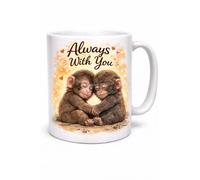 Brew Crew Gifts Punch the Monkey Always with You Monkey Mug, Cute Hugging Monkeys Coffee Mug, 11oz Gift, Microwave and Dishwasher Safe