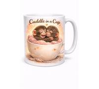 Brew Crew Gifts Punch the Monkey Cuddle in a Cup Monkey Mug, Cute Baby Monkeys Hugging Design, 11oz Ceramic Coffee Mug, Gift for Animal Lovers