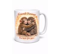 Brew Crew Gifts Punch the Monkey Friends Forever Monkey Mug, I'm Here for You Friendship Gift, 11oz Ceramic Coffee Cup with Hugging Monkeys Design