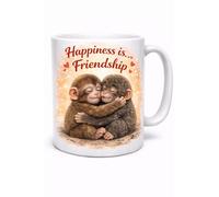 Brew Crew Gifts Punch the Monkey Happiness is Friendship Mug, Cute Monkey Hug Design, 11oz Ceramic Coffee Cup, Fade-Resistant Print, Gift for Friends
