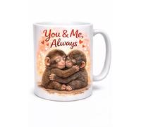 Brew Crew Gifts Punch the Monkey You & Me Always Romantic Coffee Mug, Cute Monkey Love Design, White Ceramic, 11oz